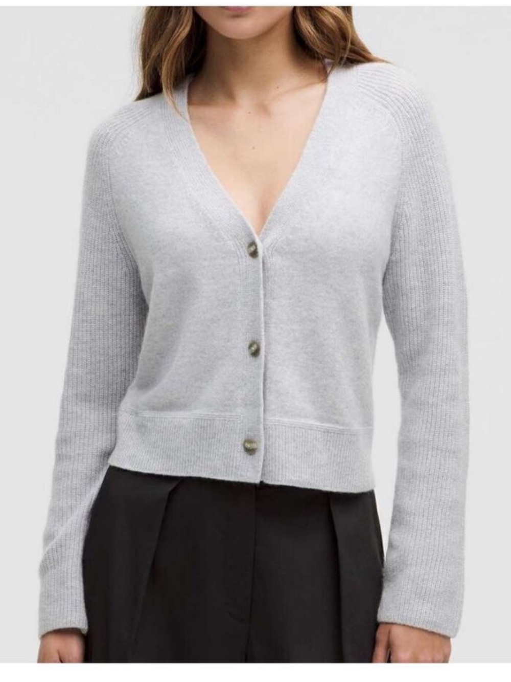 lululemon athletica Light Gray V-Neck Button Cardigan